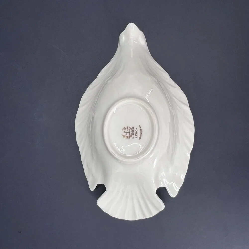 Set of 2 Lenox China Dove Bird Shaped Nut Bowls Candy Dish Ivory Cream Gold Trim - Picture 6 of 8